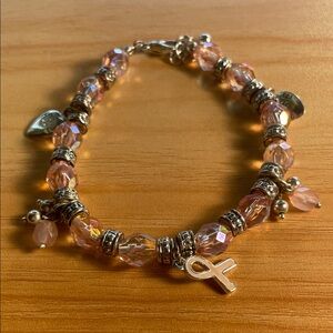 Charming Pink Crystal Bracelet with Silver Charms